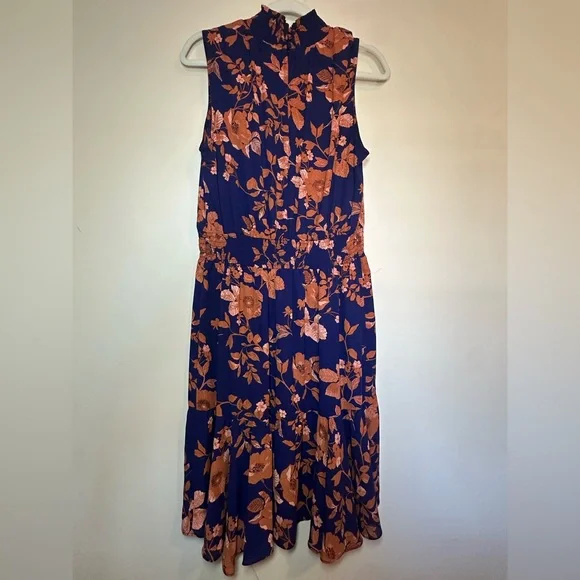 Nannette Lepore Navy and Orange Floral Midi Dress - Picture 5 of 7